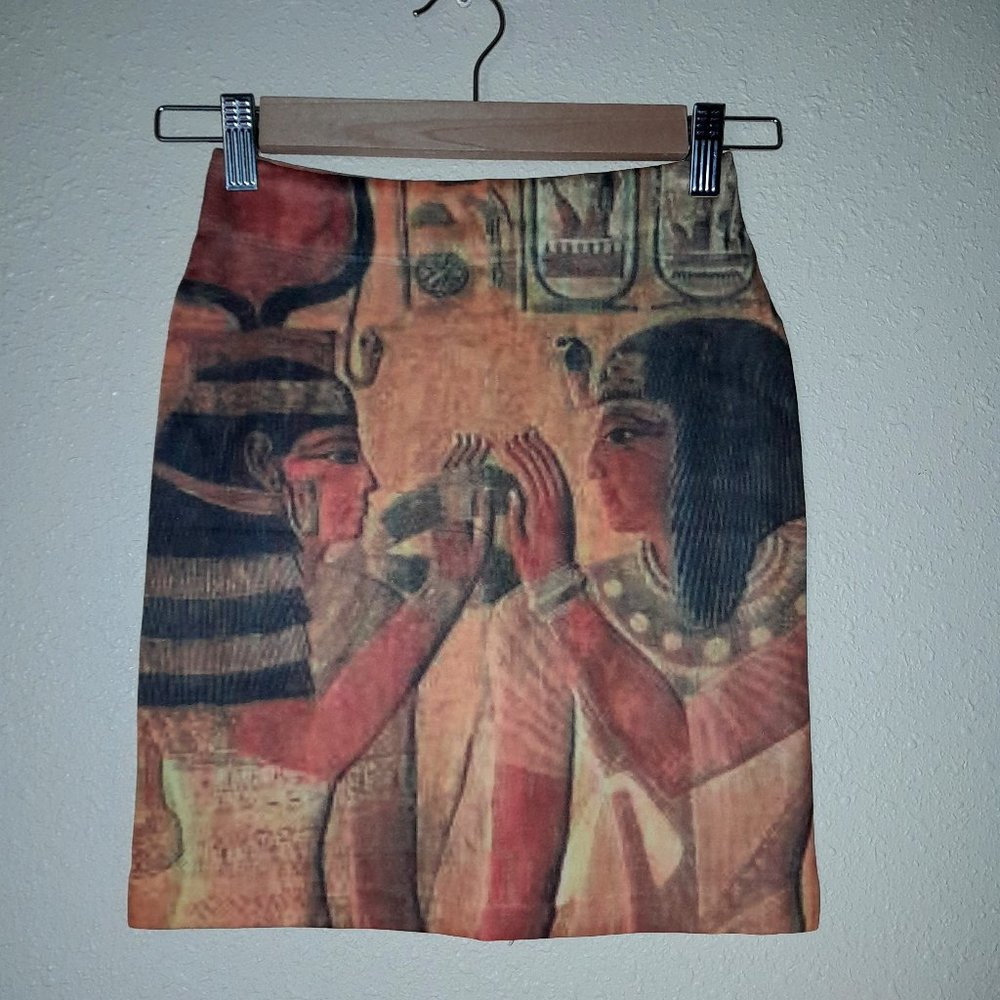 NWOT Egyptian Theme Hieroglyphic 3D Allover Print Bodycon Miniskirt